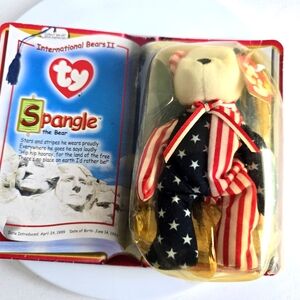 VTG TY "SPANGLE" Bear Teenie Beanie 2000 McDonald's Intl Bears II  Back Seal Rip